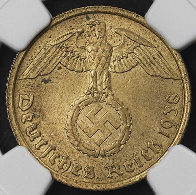 修遠堂世界钱币第一百期 - NGC MS63 1938年德三10芬尼 A厂铭