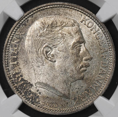 修遠堂世界钱币第一百期 - NGC MS62  1930年丹麦国王60大寿纪念2克朗银币