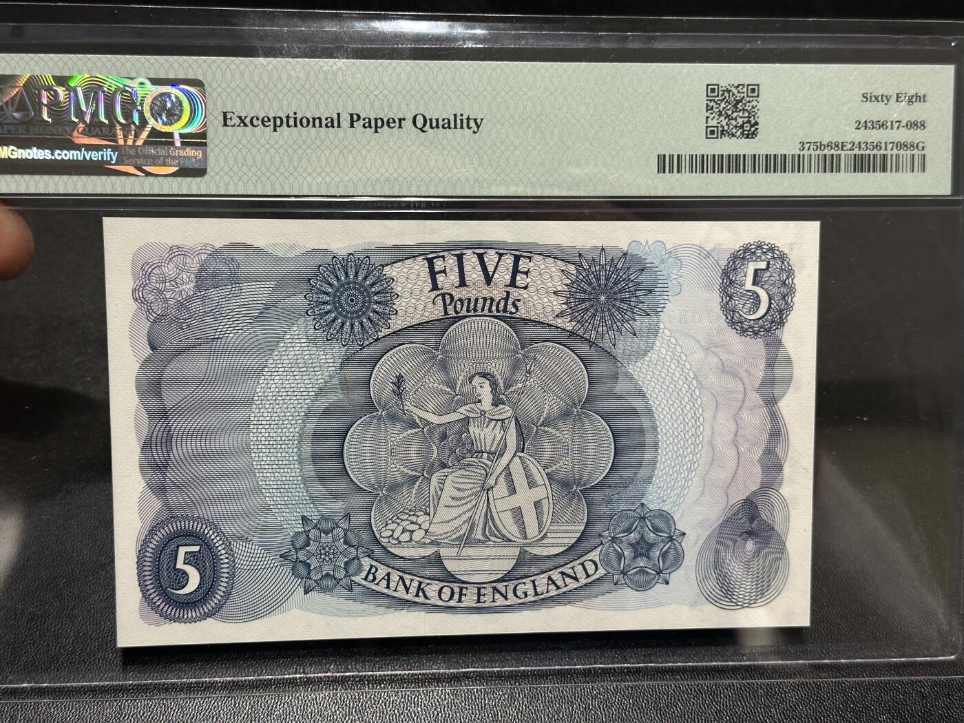 🎉🎉🎉《外钞收藏家》第六百期（年度庆典场）（本平台长期征集拍品、欢迎藏友们联系合作）❤️❤️❤️ 1966-70年英国C序列5镑 PMG68 高分
