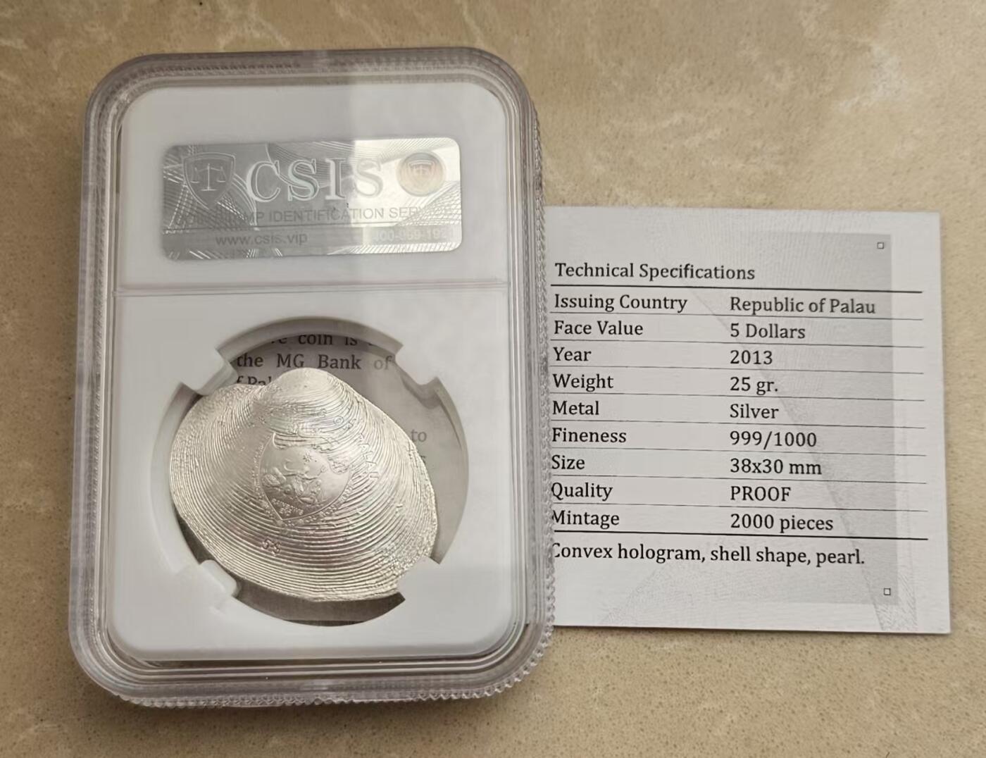 【币将精彩】世界钱币拍卖（2026-1-14） 帕劳2013年玉蚌含珠幻彩银币信泰评级币带证书