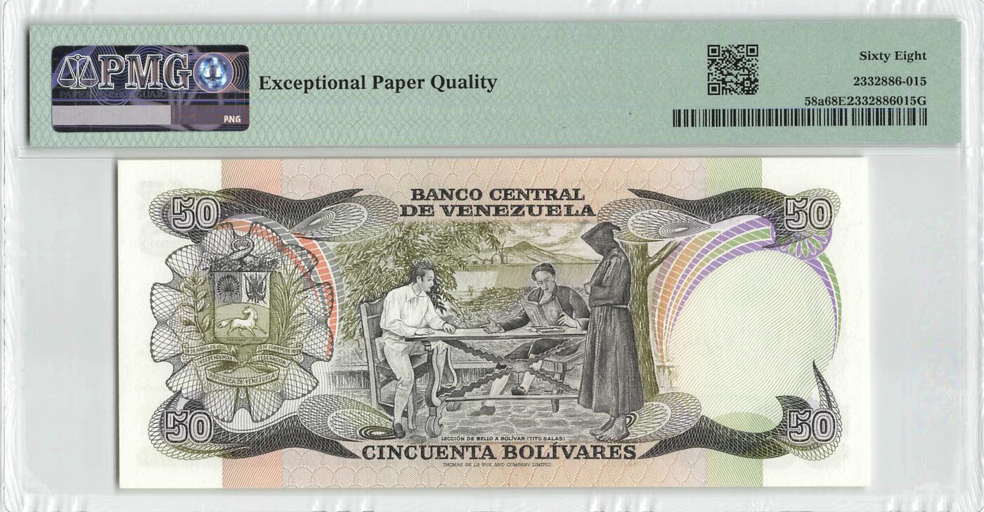 小福收藏拍卖第200期 【庆典场 中拍就有好礼相赠】评级币精选场 本期有捷克斯洛伐克20年100克朗慕夏作品大珍 69分倒置百位号布隆迪世界最大纸币  35年版加拿大经典 苏格兰格拉斯哥大学500年纪念钞倒置小号 卡塔尔80年100里亚尔冠军分 美国教育券 意大利拉斐尔 乌克兰 库克群岛 墨西哥 南斯拉夫 亚美尼亚等多国精美高分珍稀老钞精品纸币 委内瑞拉 1981年 50玻利瓦尔 纪念钞 A冠 无47 PMG68 EPQ 亚军分（冠军分仅1枚）