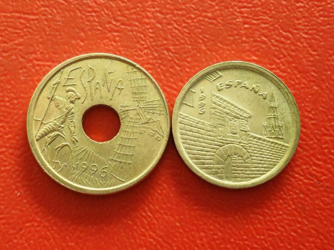 【云涧收藏】第八十五场，无预留最后收官场。 西班牙1996年5、25比塞塔2枚