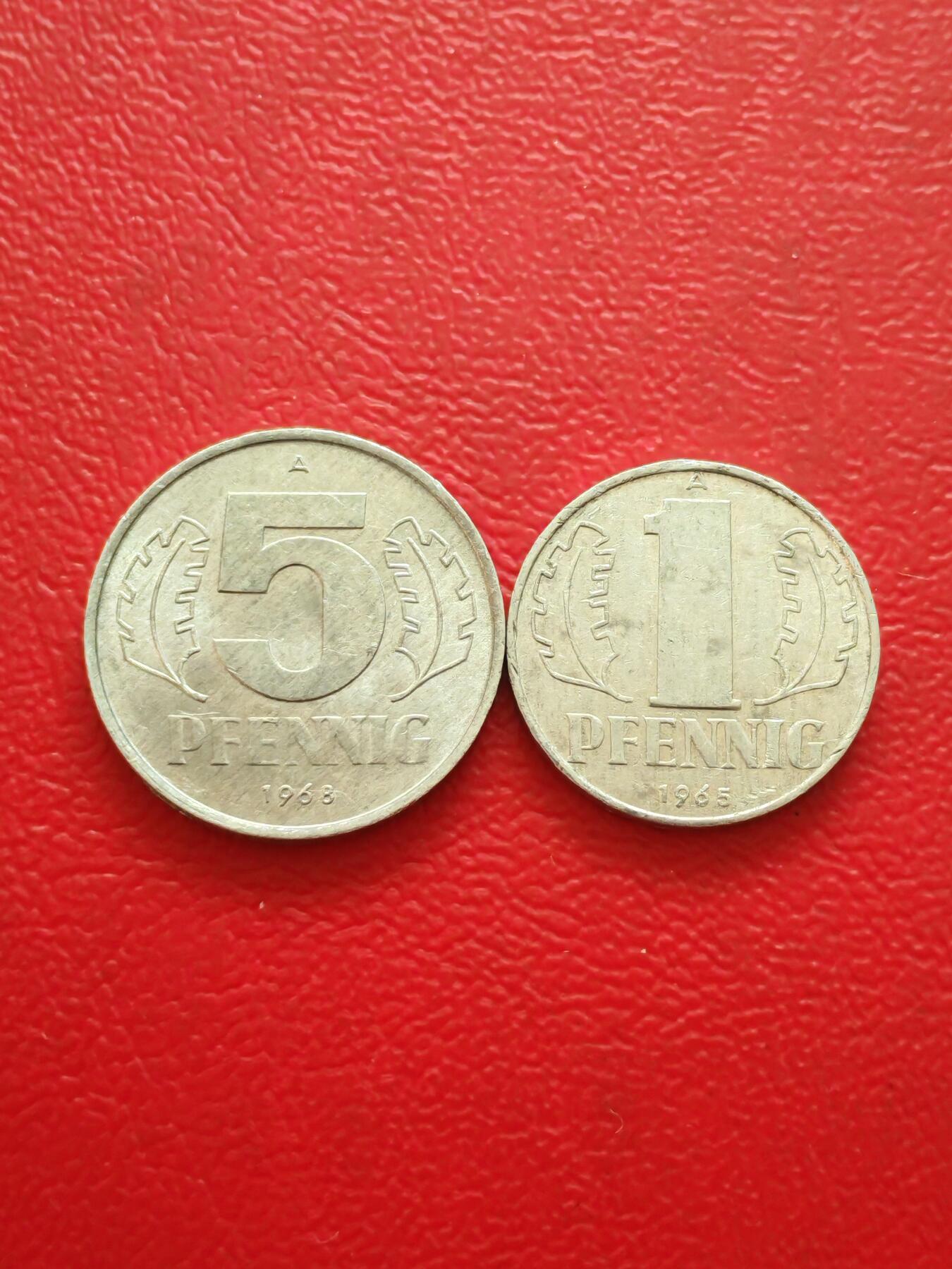 【云涧收藏】第八十五场，无预留最后收官场。 东德1965/68年1、5芬尼2枚