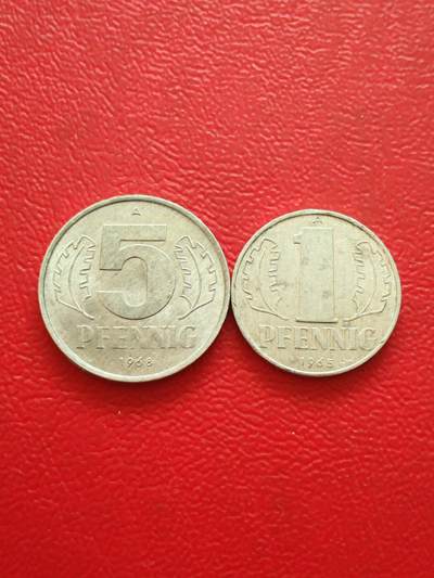 【云涧收藏】第八十五场，无预留最后收官场。 - 东德1965/68年1、5芬尼2枚