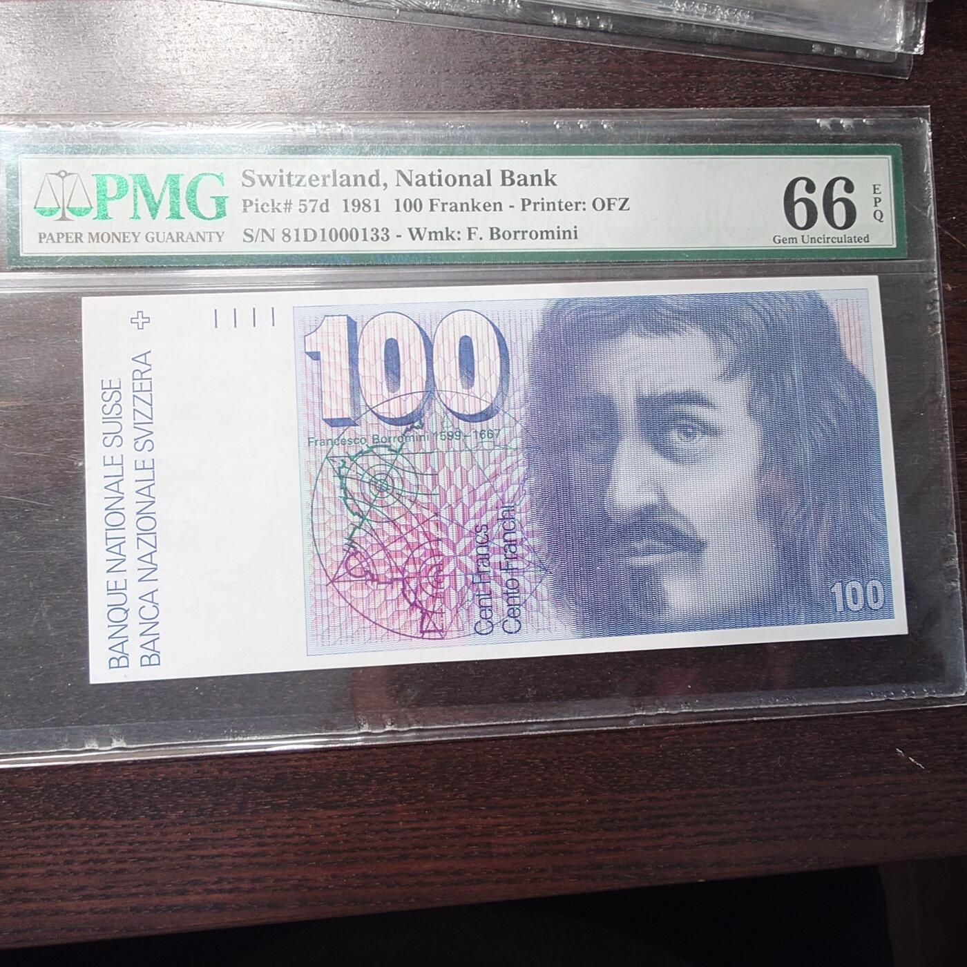 【新年六拍】世界钱币～微拍第227期暨2026年第6期  美/港等硬通评级币剩余尾货 1981年瑞士100法郎 PMG66E 如图左下角有一处微黄