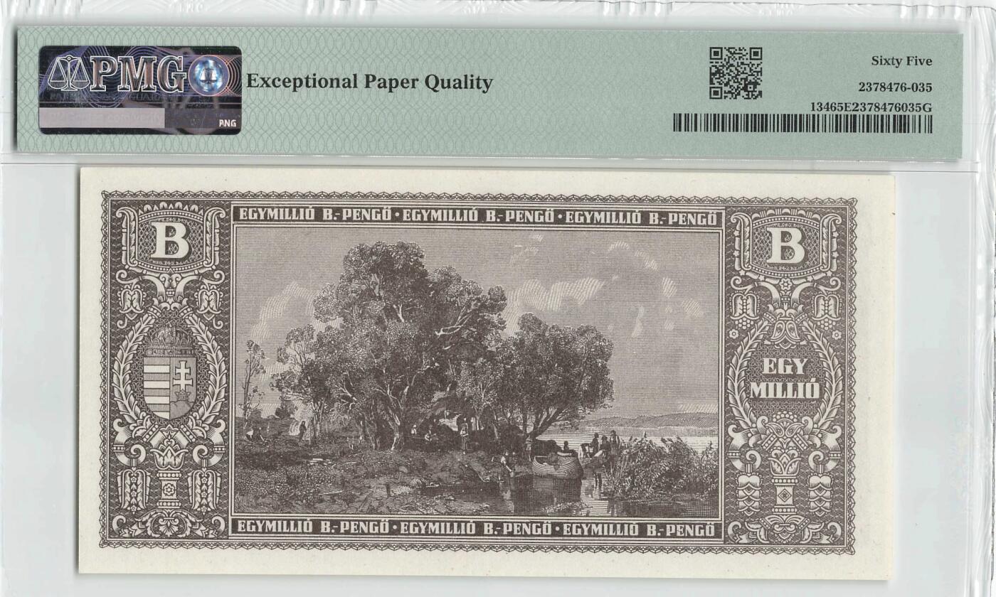 小福收藏拍卖第198期 评级币精选场  本期有菲律宾百位靓号100000比索超大纪念钞 苏里南25000盾花鸟版最高值 柬埔寨珍品56年50瑞尔 南越未发行版最高值打飞机  巴哈马彩背 老挝中国代印57年样钞 匈牙利 斯洛伐克 法罗群岛等多国精美高分珍稀老钞精品纸币 匈牙利 1946年 1.000.000.000.000潘戈 p-134 PMG65 EPQ 季军分