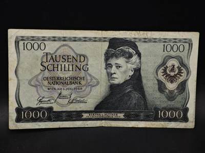 【淘币小摊】限时拍第八百四十二拍  纸币场  满百包邮可预留两周  周一统一发货  - 奥地利1966年1000先令纸币【有折】