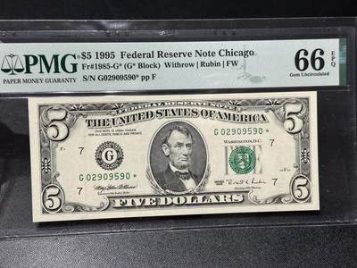 🎉🎉🎉《外钞收藏家》第六百期（年度庆典场）（本平台长期征集拍品、欢迎藏友们联系合作）❤️❤️❤️ - 1995年美国小头版5美元 PMG66 补号 无47
