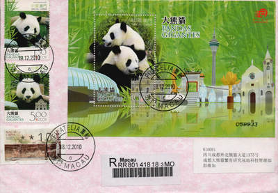 2026年01月10日19:30海外、大陆、澳门、香港邮政精品首日实寄封拍卖专场 2010澳门《大熊猫》自然封首日实寄封