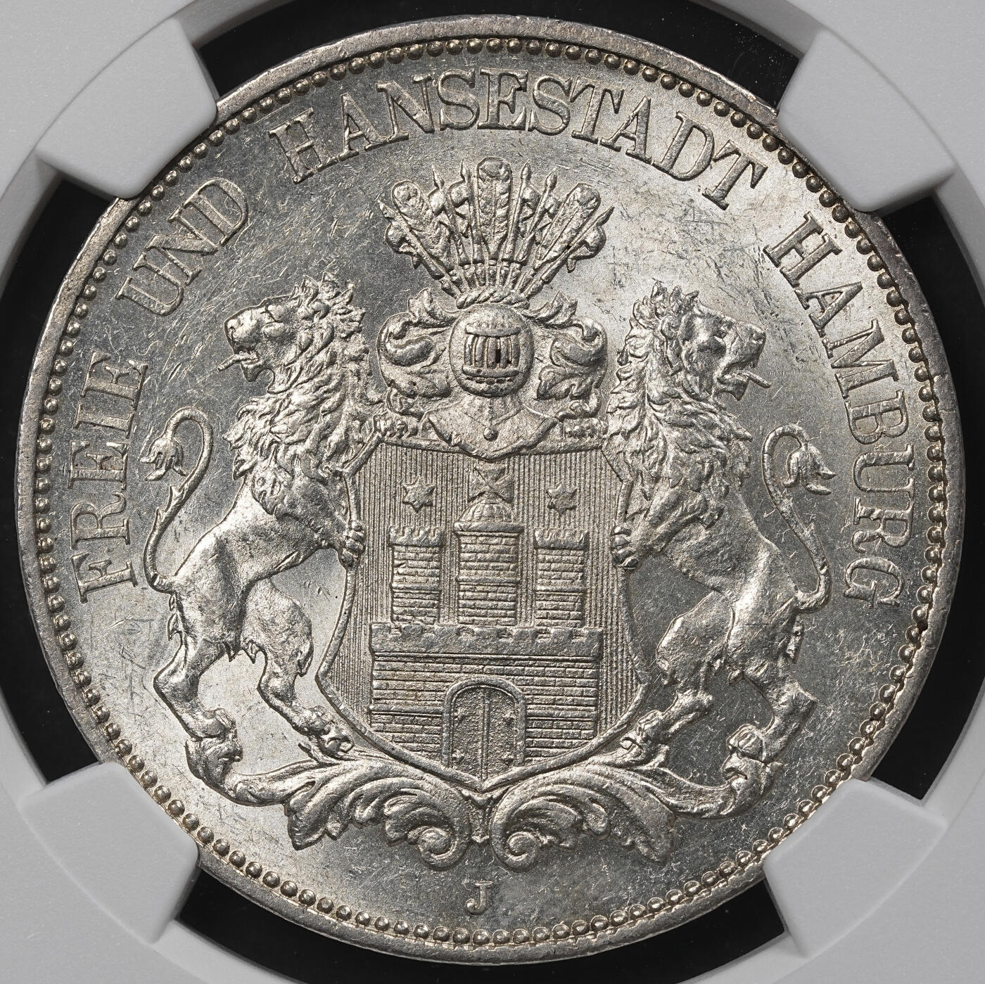 修遠堂世界钱币第一百期 NGC MS63 1913年汉堡5马克大银币