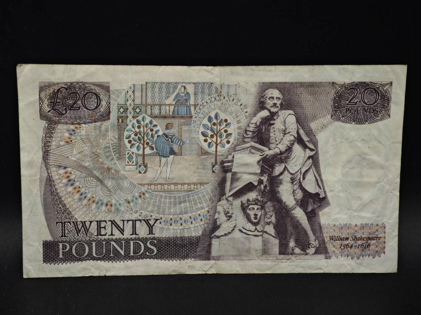 【淘币小摊】限时拍第八百四十二拍  纸币场  满百包邮可预留两周  周一统一发货  英国英格兰银行20镑纸币女皇水印【有折】