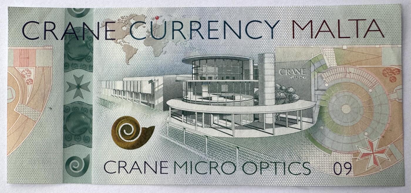 2026第1场（总第228期）：精品测试钞、外钞、塑料钞、连体钞综合场 美国Crane“马耳他哈尔法尔印钞厂”Motion Surfacet™ 微光学安全线～眼睛09系列测试钞UNC（纸胆微褶皱）