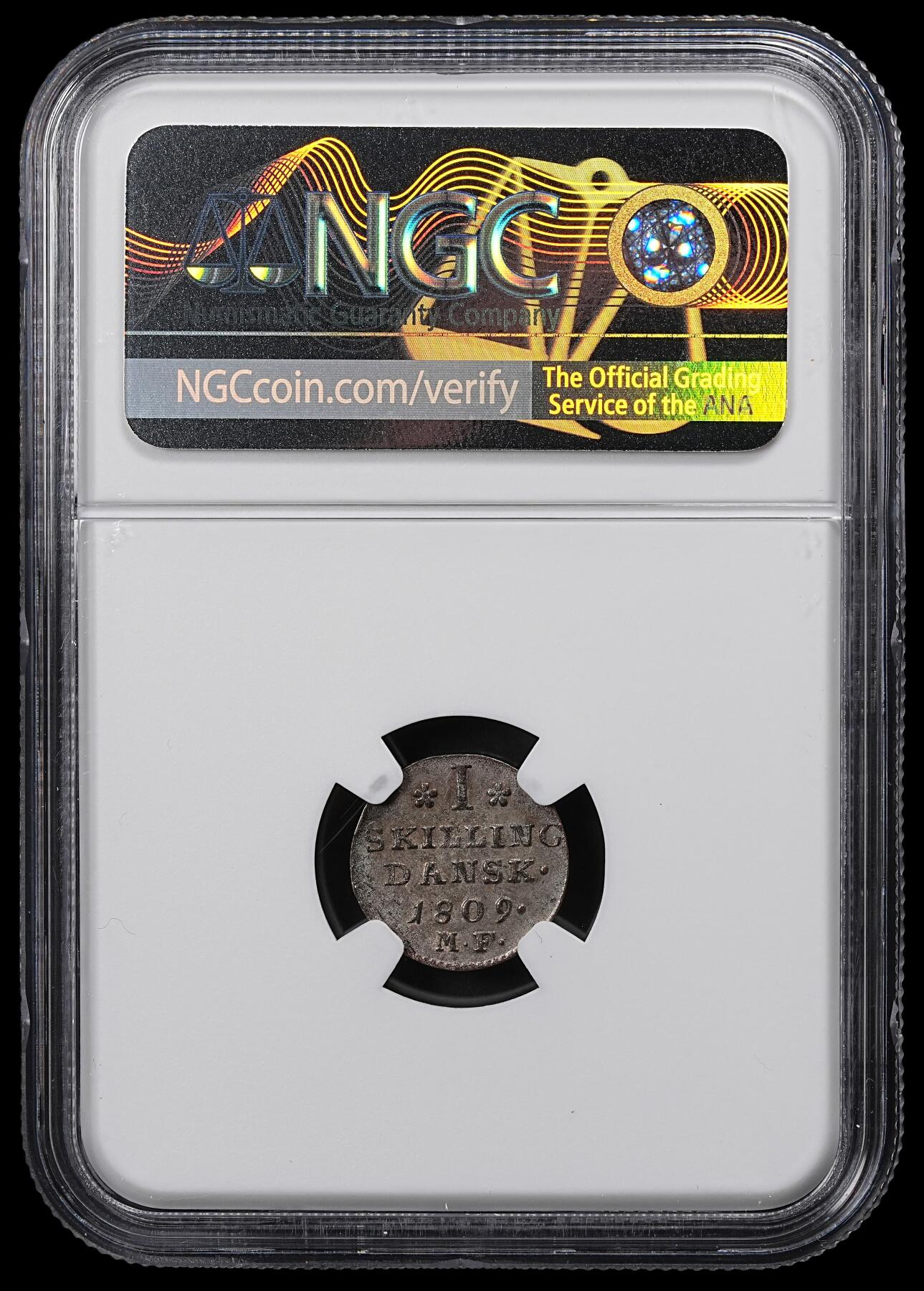 修遠堂世界钱币第一百期 NGC AU58 1809年丹麦1 SKILLING