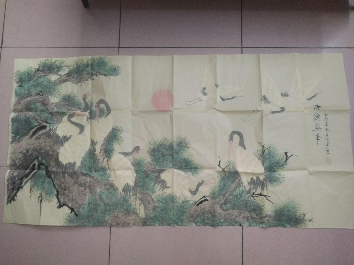 字画专场 李小英老师手绘 松鹤延年。140*70cm。