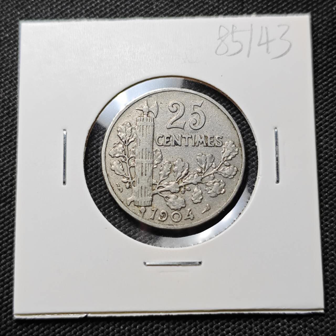 KK钱币收藏小铺  第385期  2月预留时间 周末发货  1904法国25分