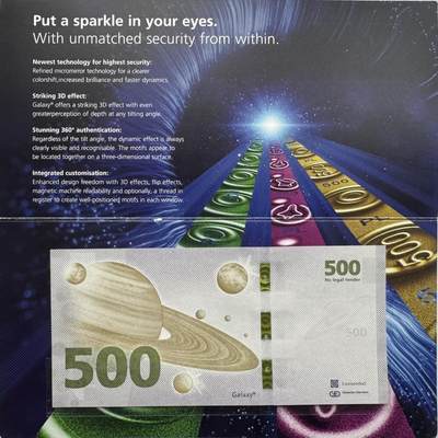 2026第1场（总第228期）：精品测试钞、外钞、塑料钞、连体钞综合场 - 德国捷德G&D “绿版木星”500面额Galaxy金变绿安全线测试钞册装UNC