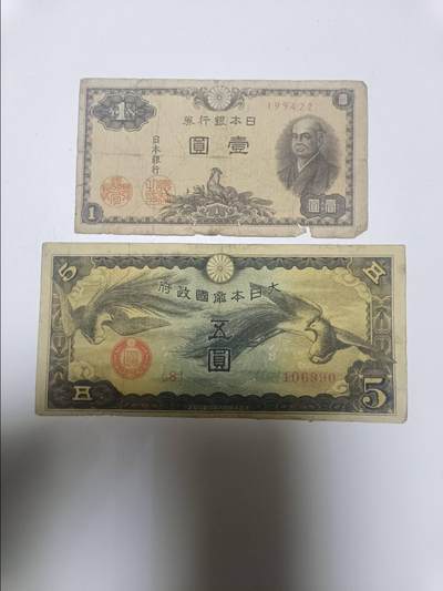 【20260106】非全新纸币和硬币第321场 - 日本2张纸币，有裂缝