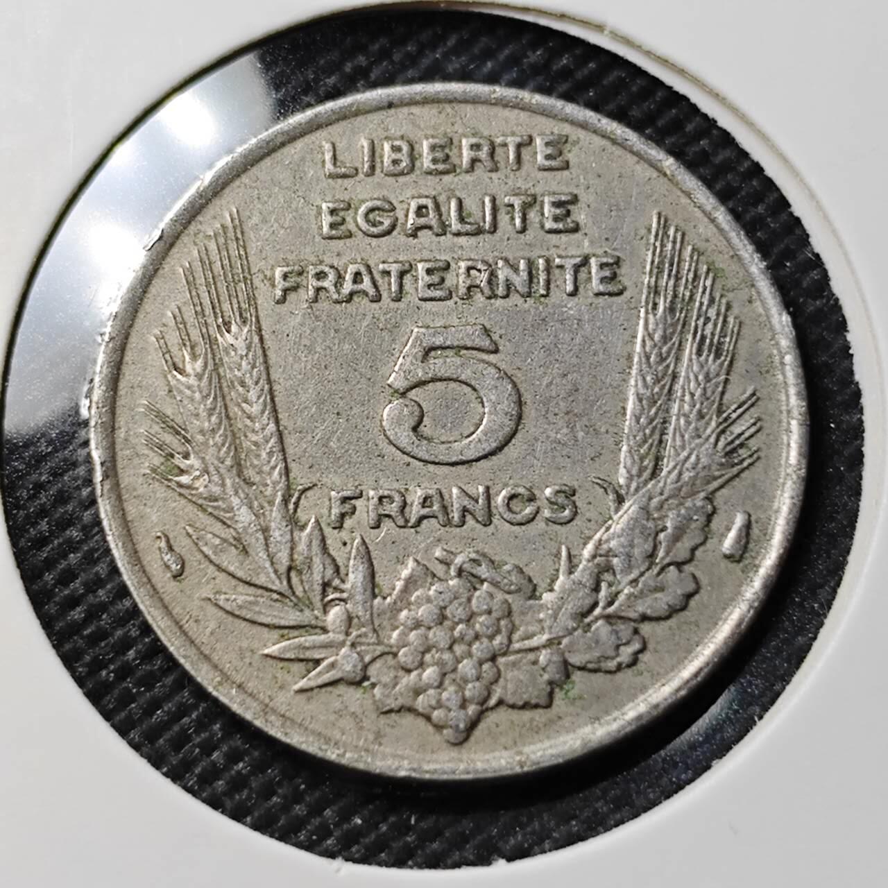 KK钱币收藏小铺  第385期  2月预留时间 周末发货  1933法国小头 5法郎