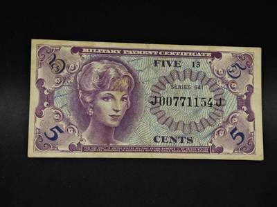 【淘币小摊】限时拍第八百四十二拍  纸币场  满百包邮可预留两周  周一统一发货  - 美国5分军票【有折】