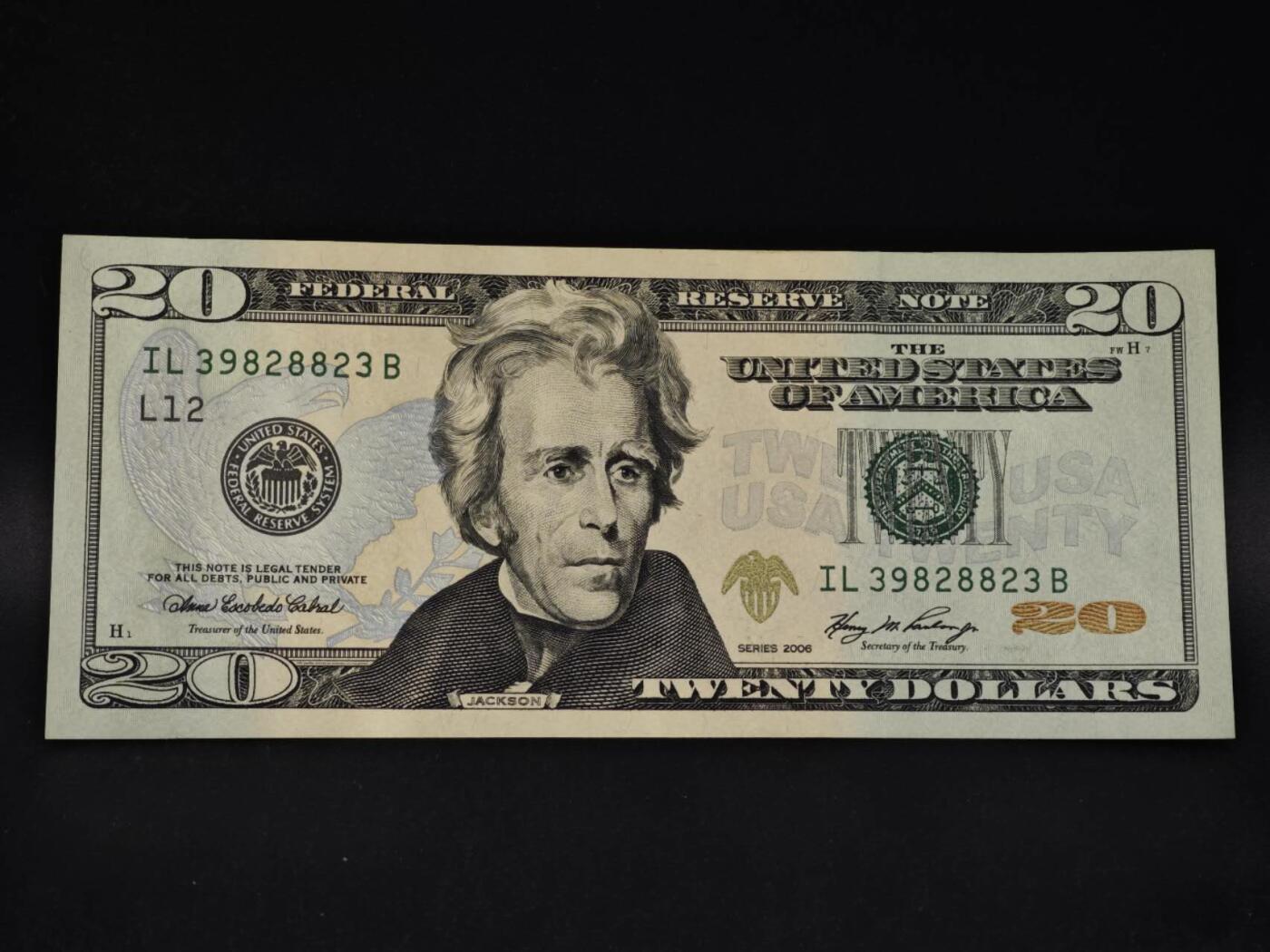 【淘币小摊】限时拍第八百四十二拍  纸币场  满百包邮可预留两周  周一统一发货  美国2006年20元纸币【有折】