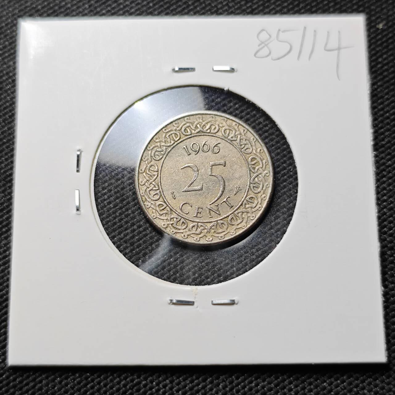 KK钱币收藏小铺  第385期  2月预留时间 周末发货  1966苏里南25分