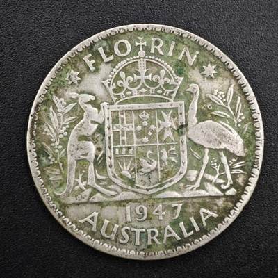 【淘币小摊】限时拍第八百四十拍  散币银币场  满百包邮可预留两周  周一统一发货  - 澳大利亚1947年乔治六世弗洛林银币参考银价98