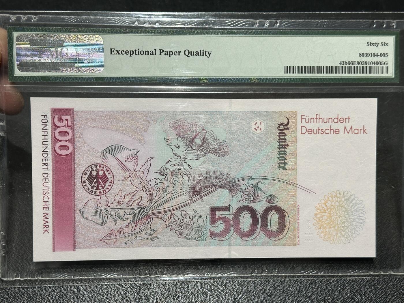 🎉🎉🎉《外钞收藏家》第六百期（年度庆典场）（本平台长期征集拍品、欢迎藏友们联系合作）❤️❤️❤️ 1993年的国末版500马克 梅里安 PMG66 无47
