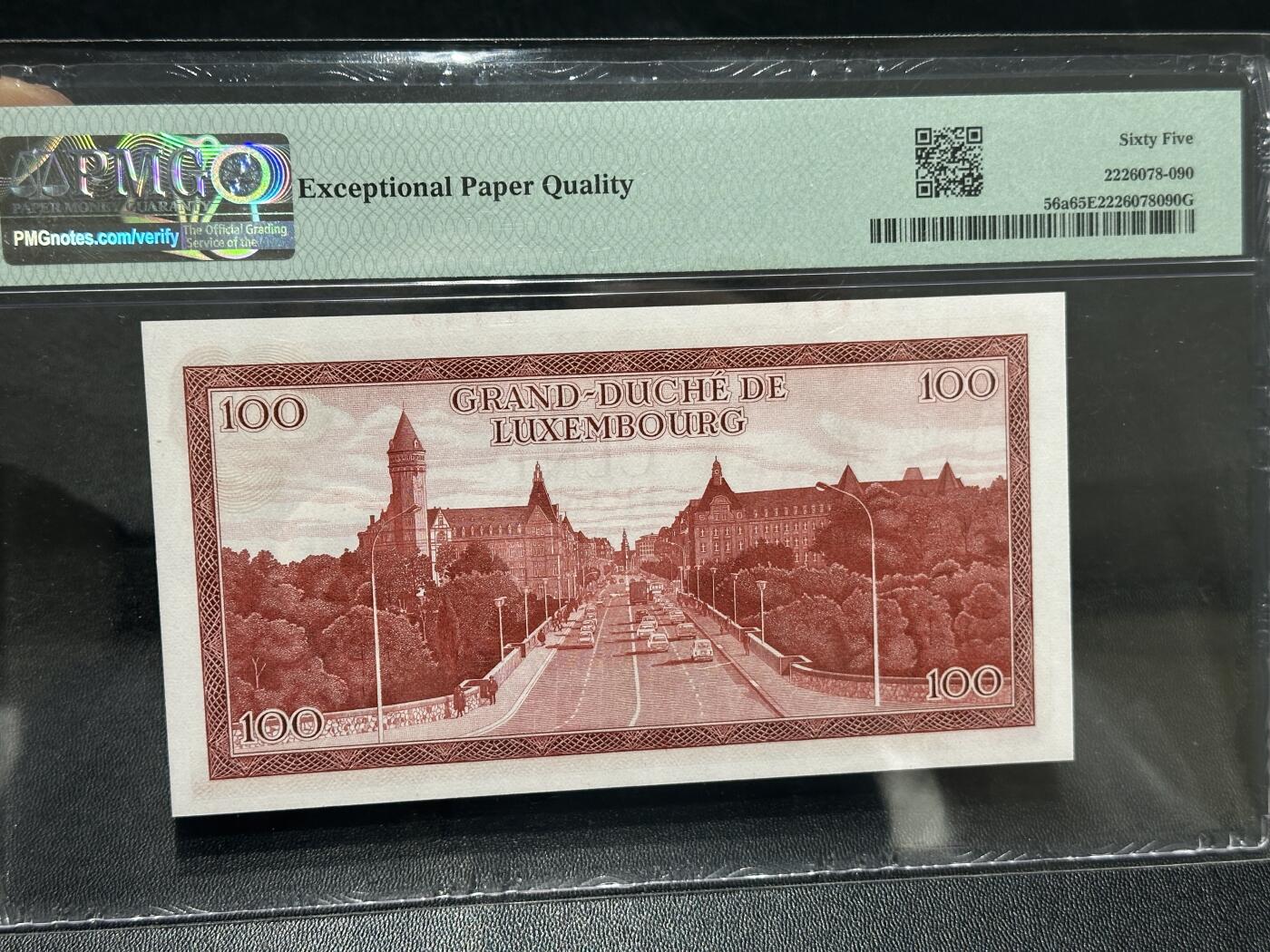 🎉🎉🎉《外钞收藏家》第六百期（年度庆典场）（本平台长期征集拍品、欢迎藏友们联系合作）❤️❤️❤️ 1970年卢森堡100法郎 PMG67 精美小票