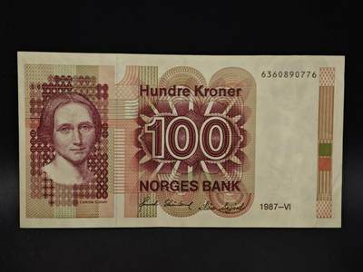 【淘币小摊】限时拍第八百四十二拍  纸币场  满百包邮可预留两周  周一统一发货  - 挪威1987年100克朗纸币【有折】