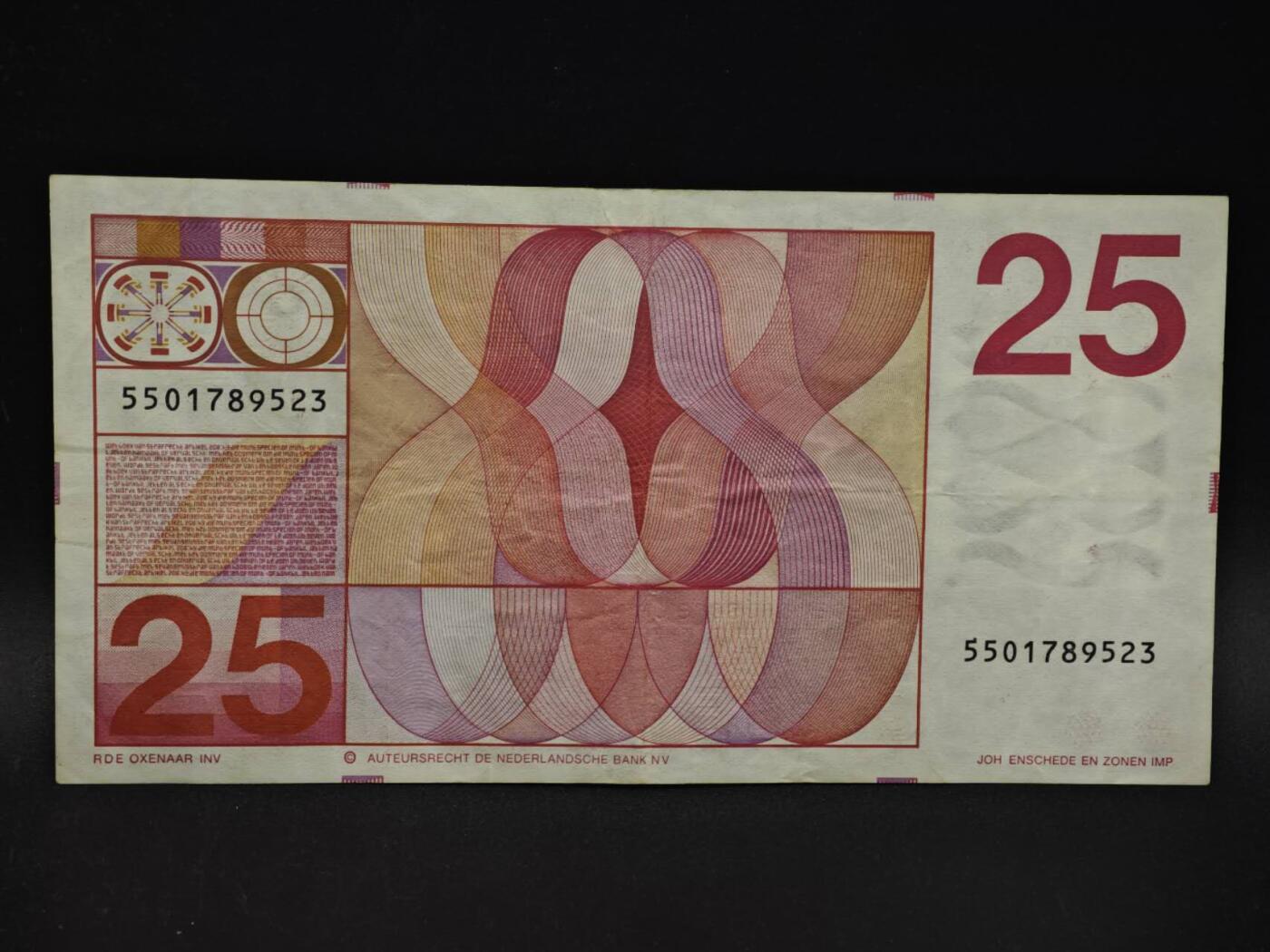 【淘币小摊】限时拍第八百四十二拍  纸币场  满百包邮可预留两周  周一统一发货  荷兰1971年25盾纸币【有折】