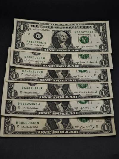 【淘币小摊】限时拍第八百四十二拍  纸币场  满百包邮可预留两周  周一统一发货  - 美国1元纸币6张【有折】
