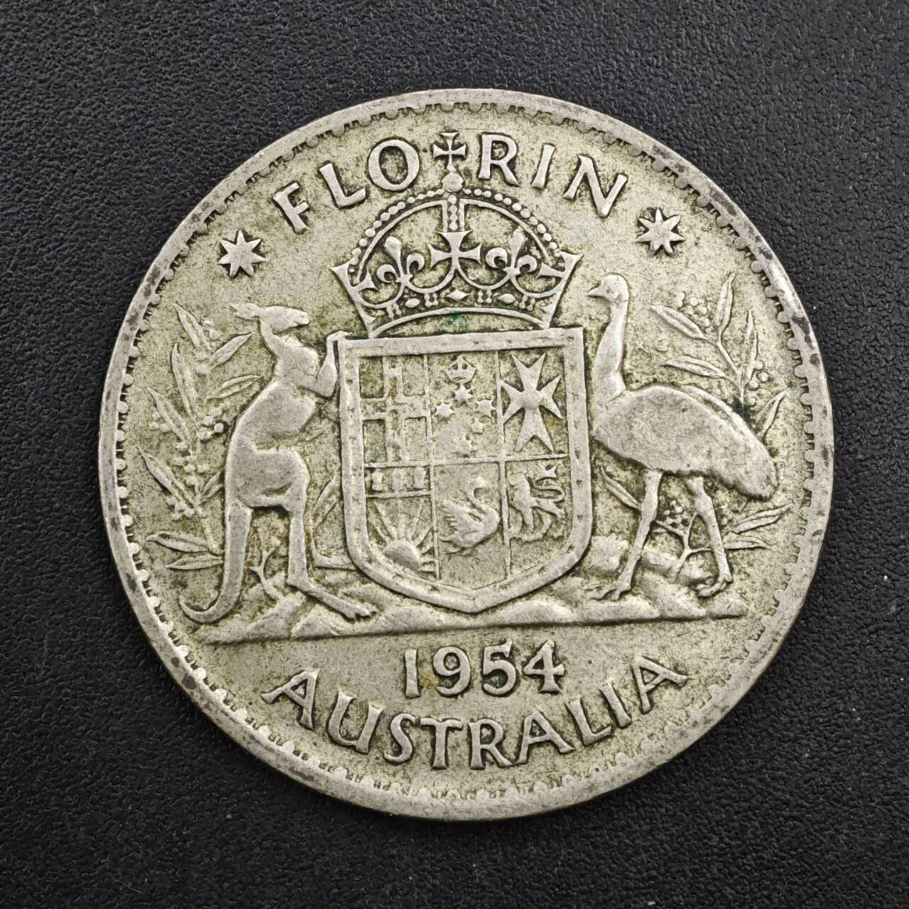 【淘币小摊】限时拍第八百四十拍  散币银币场  满百包邮可预留两周  周一统一发货  澳大利亚1954年伊丽莎白二世弗洛林银币参考银价98