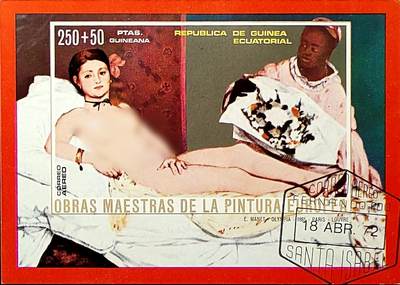 ↓君缘收藏701期☞钱币邮品↓无佣金、可寄存、满30元包邮  - 赤道几内亚邮票，1972年法国画家爱德华·马奈绘画《奥林匹亚》人体艺术绘画小型张
