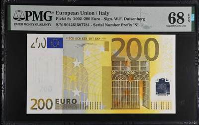 🎉🎉🎉《外钞收藏家》第六百期（年度庆典场）（本平台长期征集拍品、欢迎藏友们联系合作）❤️❤️❤️ - 2002年一签200欧元 意大利版 稀少 PMG68 冠军分