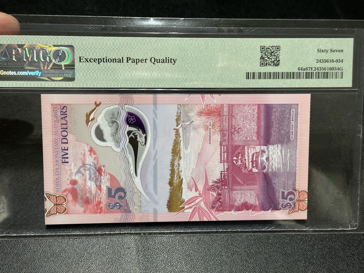🎉🎉🎉《外钞收藏家》第六百期（年度庆典场）（本平台长期征集拍品、欢迎藏友们联系合作）❤️❤️❤️ 2024年百慕大5元 PMG67 无47 A/1冠 获奖钞
