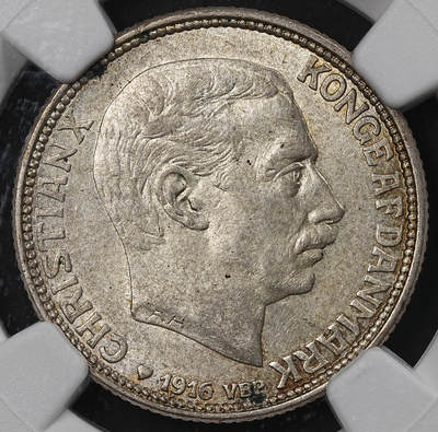 修遠堂世界钱币第一百期 - NGC MS63 1916年丹麦海豚1克朗银币