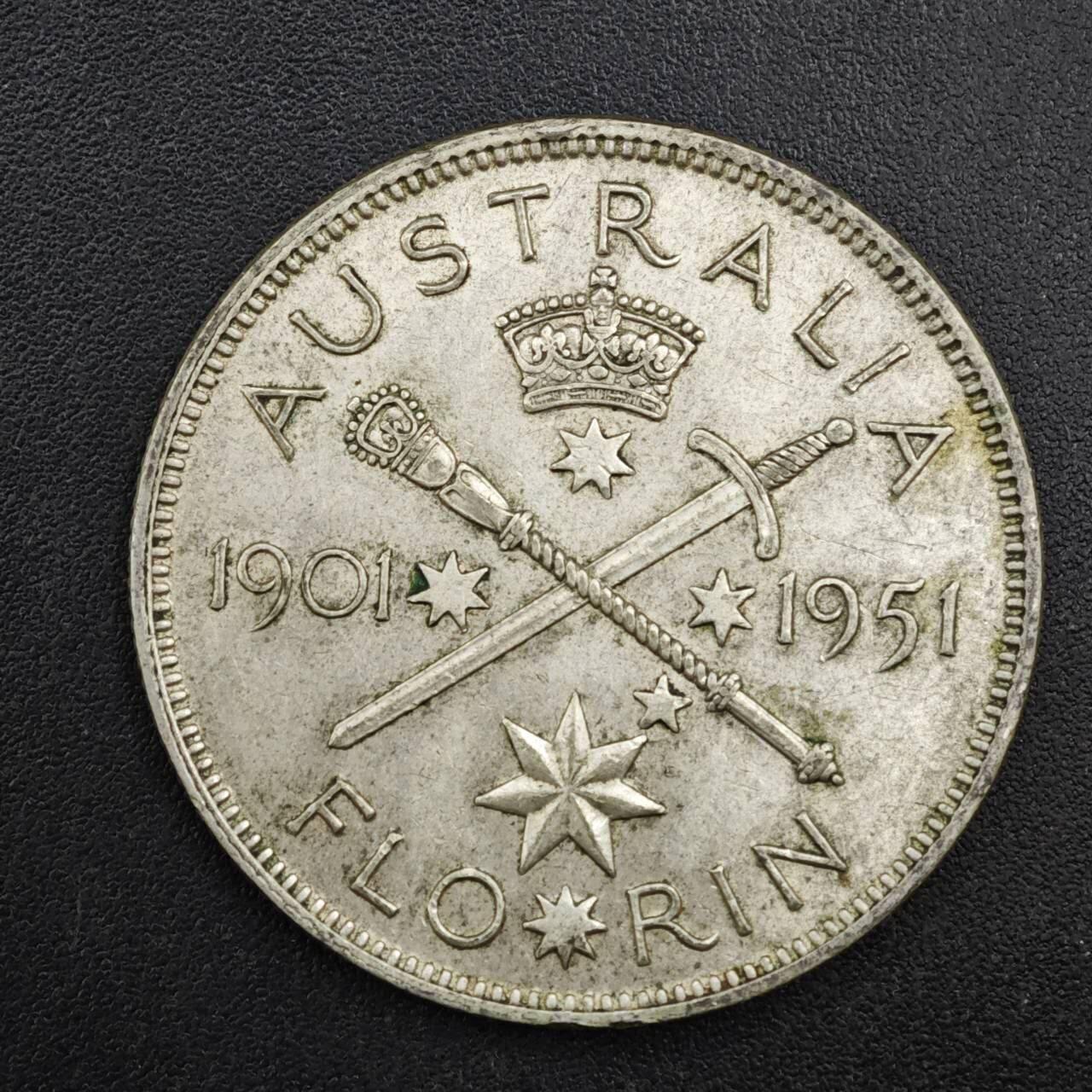 【淘币小摊】限时拍第八百四十拍  散币银币场  满百包邮可预留两周  周一统一发货  澳大利亚1951年乔治六世弗洛林银币参考银价98
