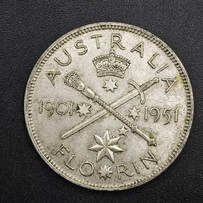 【淘币小摊】限时拍第八百四十拍  散币银币场  满百包邮可预留两周  周一统一发货  - 澳大利亚1951年乔治六世弗洛林银币参考银价98
