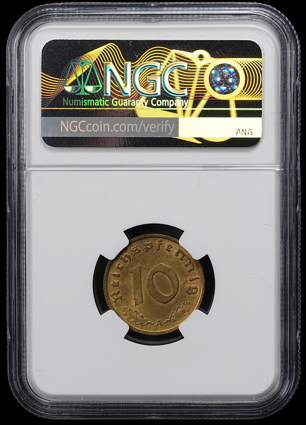 修遠堂世界钱币第一百期 NGC MS63 1938年德三10芬尼 A厂铭