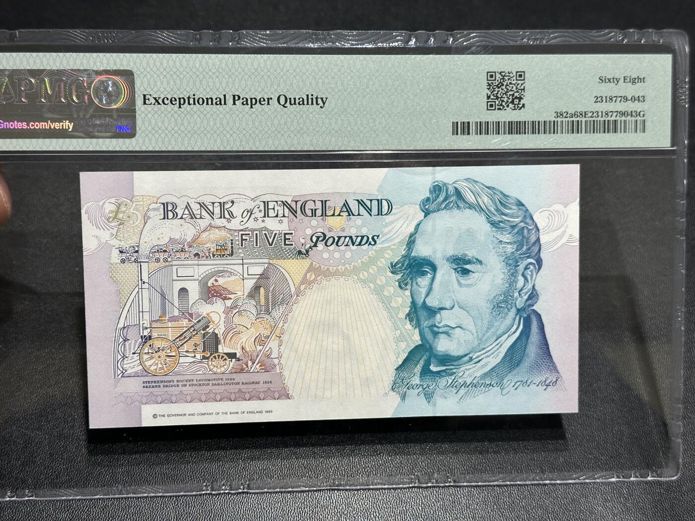 🎉🎉🎉《外钞收藏家》第六百期（年度庆典场）（本平台长期征集拍品、欢迎藏友们联系合作）❤️❤️❤️ 1990年英国E序列5镑 PMG68 无47