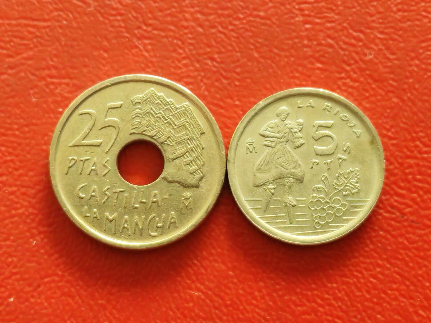 【云涧收藏】第八十五场，无预留最后收官场。 西班牙1996年5、25比塞塔2枚