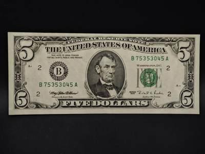 【淘币小摊】限时拍第八百四十二拍  纸币场  满百包邮可预留两周  周一统一发货  - 美国1995年5元纸币【有折】