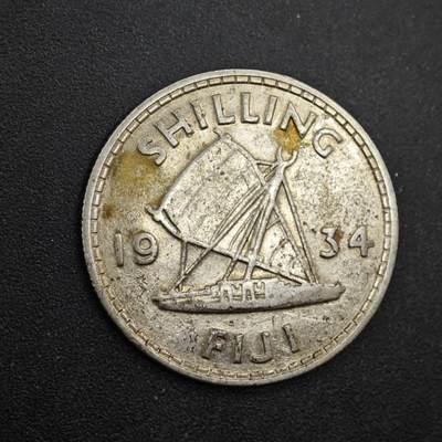 【淘币小摊】限时拍第八百四十拍  散币银币场  满百包邮可预留两周  周一统一发货  - 斐济1934年乔治五世一先令银币参考银价48