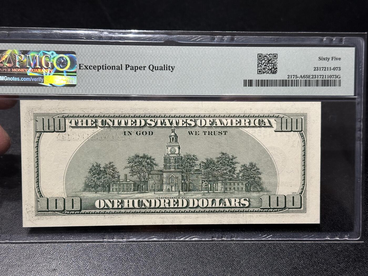 🎉🎉🎉《外钞收藏家》第六百期（年度庆典场）（本平台长期征集拍品、欢迎藏友们联系合作）❤️❤️❤️ 1996年美国大头版100美元 PMG65 AAA冠