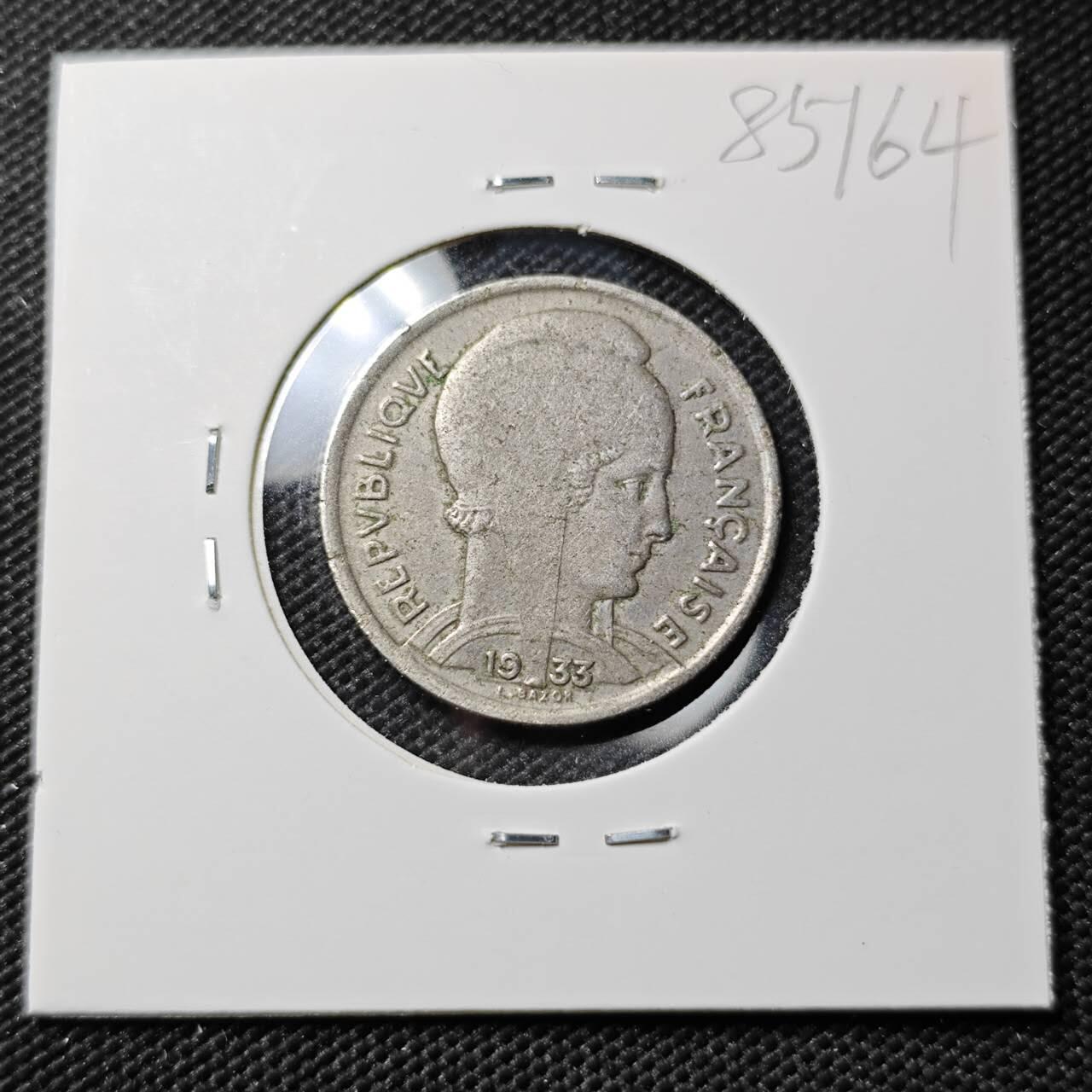 KK钱币收藏小铺  第385期  2月预留时间 周末发货  1933法国小头 5法郎
