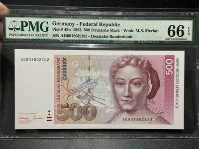 🎉🎉🎉《外钞收藏家》第六百期（年度庆典场）（本平台长期征集拍品、欢迎藏友们联系合作）❤️❤️❤️ - 1993年的国末版500马克 梅里安 PMG66 无47