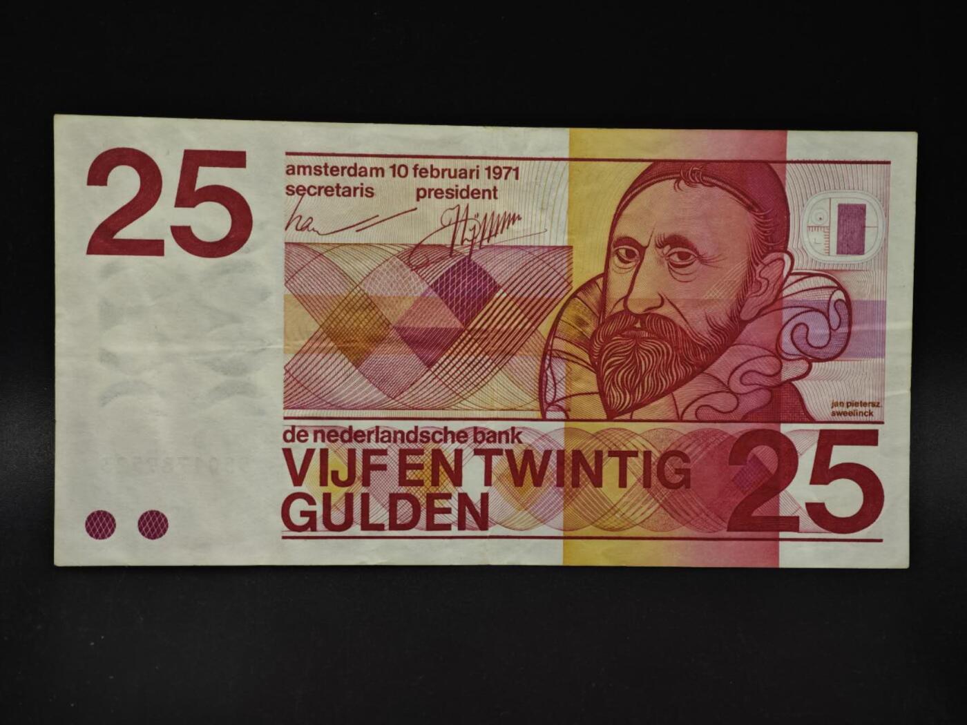 【淘币小摊】限时拍第八百四十二拍  纸币场  满百包邮可预留两周  周一统一发货  荷兰1971年25盾纸币【有折】