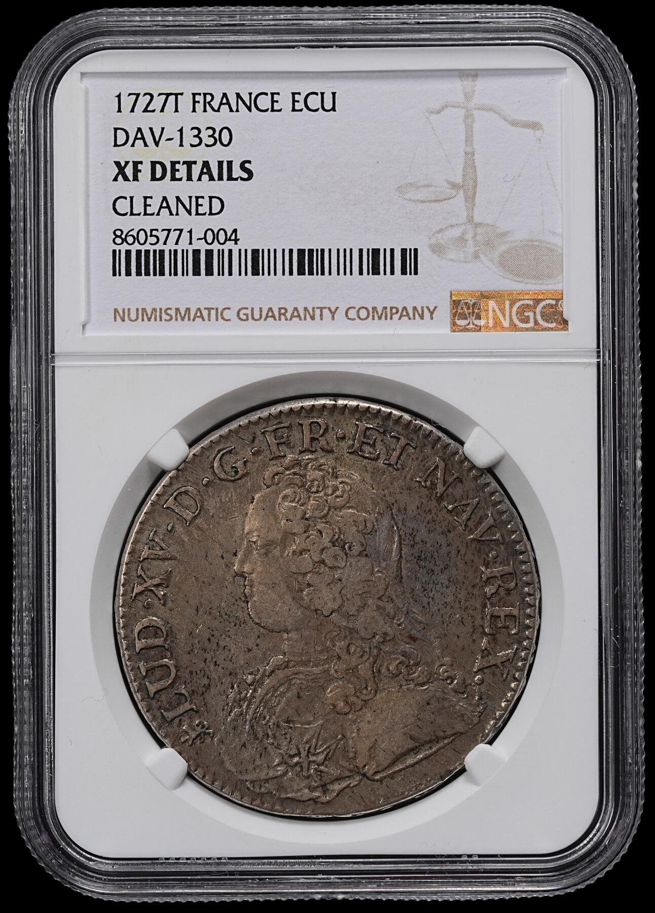 修遠堂世界钱币第一百期 NGC XFD 1727年法国埃居大银币 T厂铭