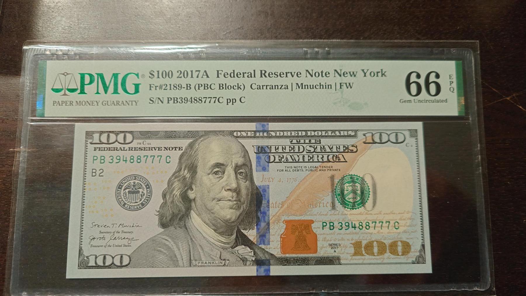 【新年六拍】世界钱币～微拍第227期暨2026年第6期  美/港等硬通评级币剩余尾货 2017A美国100元 PMG66E 带4豹子号88777