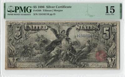 小福收藏拍卖第200期 【庆典场 中拍就有好礼相赠】评级币精选场 本期有捷克斯洛伐克20年100克朗慕夏作品大珍 69分倒置百位号布隆迪世界最大纸币  35年版加拿大经典 苏格兰格拉斯哥大学500年纪念钞倒置小号 卡塔尔80年100里亚尔冠军分 美国教育券 意大利拉斐尔 乌克兰 库克群岛 墨西哥 南斯拉夫 亚美尼亚等多国精美高分珍稀老钞精品纸币 - 美国 1896年 5美金 教育券 PMG15